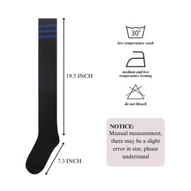 Intgoodluckycc Womens Over The Knee Socks, Striped Thigh High Socks for Women, Long Knee High Stockings (1 Pair - Black with Blue Stripes)