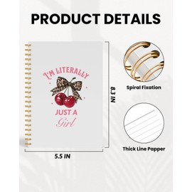 FISWAFY Trendy Leopard Cherry Notebook, Coquette Cheetah Bow Cherry Journal, Preppy Girly Aesthetic Journal for Writing, Funky Leopard Print Spiral Notebook, 5.5x8.3 Inch 544