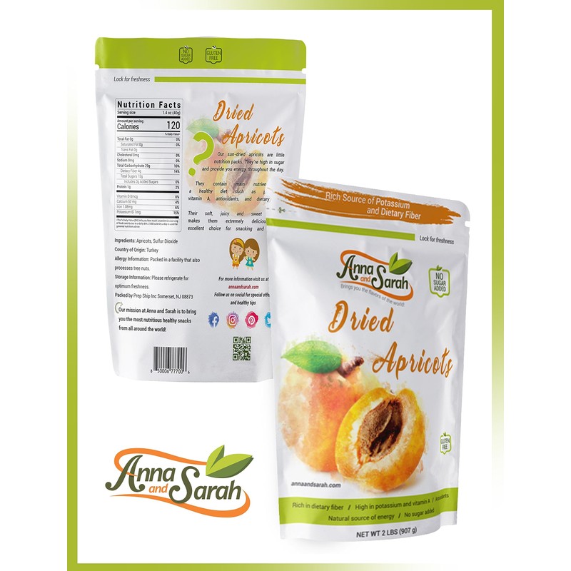 Anna and Sarah Dried Turkish Apricots in Resealable Bag, 1lb