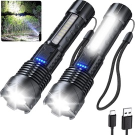 Flashlights High Lumens Rechargeable 2 PCS, 1,000,000 Lumens Led Tactical Flashlight Battery Powered with 7 Light Modes, Cob Side Light, USB C, Waterproof, Zoomable, Powerful Handheld Flash Lights