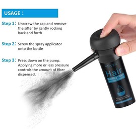 Hair Fibres Dark Brown with Applicator, Natural Keratin Hair Building Fibres, Professional Quality Hair Powder Concealer Against Hair Loss for Men and Women for Bald Spots and Thinning Hair