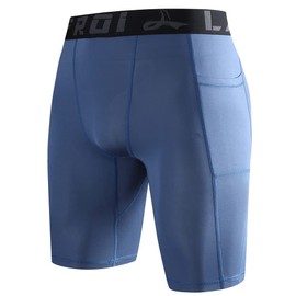 LAFROI YSK09 Men's Quick Dry Cool Compression Fit Tights Shorts Waistband, Pocket Grayish Blue