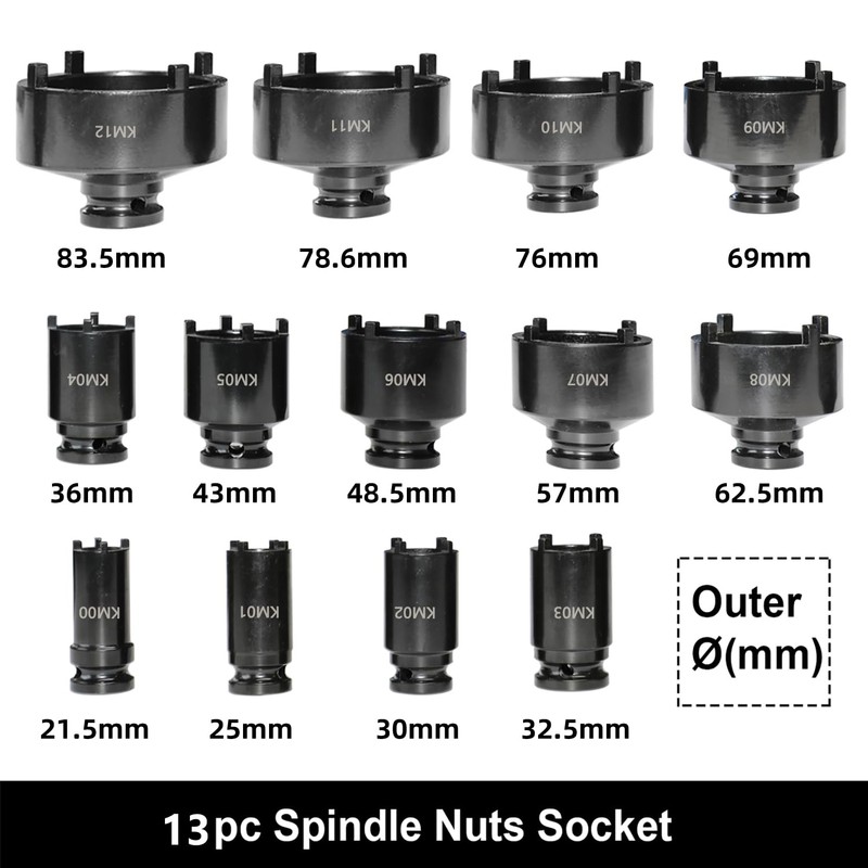 13pc Spindle Nuts Socket Kit Ball Joints Axle Locknut Remove