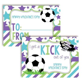 I Get A Kick Out Of You Soccer Themed Valentine's Day Cards in Pastel Colors for Kids to give to Friends & Classmates, Thirty (30) 3.5" x 5" Fill In Cards (Without Envelopes) by AmandaCreation