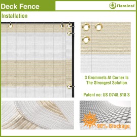 FLORALEAF 3' x 95' Balcony Screen Privacy Fence Cover UV Protection Shield for Deck Patio Backyard Outdoor Pool Porch Railing with Zip Ties, Beige White Stripe