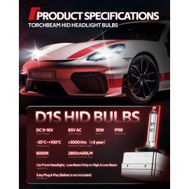 Torchbeam D1S HID Bulbs, 6000K Cool White, 150% Lighting Distance, Xenon Bulb, IP67 Design for Replace 66144 66140 85140 85415 85415C1, Pack of 2