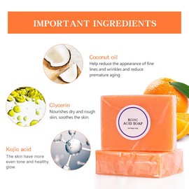 LIYALAN Kojic Acid Soap Bar Moisturizing Deep Cleansing for Face and Body Smooth Skin Care 140g x 2 bars,9.9 oz 2 bars