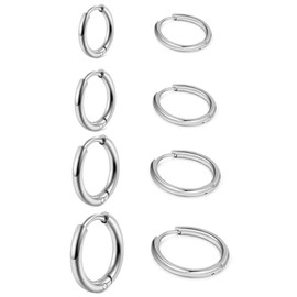 UYRVAPE Hoop Earrings for Men Women Silver 316L Surgical Steel Hoop Earrings Set Round Earrings Snug Cartilage Men Hypoallergenic Earrings Nose Lip Rings 4 Pairs (8/10/12/14 mm)