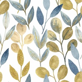 Blue Gold Leaf Peel and Stick Wallpaper Modern Self Adhesive Contact Paper Waterproof Removable Wall Paper for Bathroom Living Room 17.7"x70.8" Luxury Decorative Wallpaper