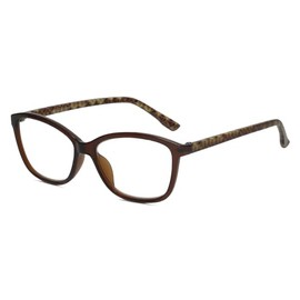 Calabria L 15578 Cat-Eye Blue Light Reading Glasses +2.00 Crystal Brown Yellow Women Designer Trendy Chic Readers Eyeglasses