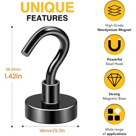 Einesin 10 Packs 10kg/22 lb Magnetic Hooks Strong Heavy Duty Cruise Magnet S-Hooks for Classroom, Hanging, Cabins, Grill