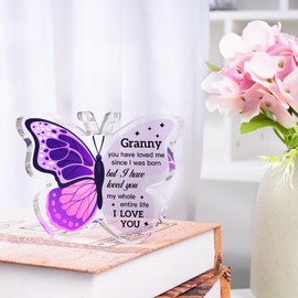 Einanmut Granny Birthday Gifts, Unique for Granny - Acrylic Butterfly Plaque, Christmas Anniversary Presents for Grandma/Nana/Nanny, 3.9 * 3 * 0.5 Inches