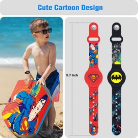 Waterproof Air Tag Bracelet for Kids [2 Pack], Cute Cartoon Air Tag Holder for Kids with Full Coverage Hidden Design, Silicone Airtag Wristband for Child, Healthy Material Red+Black
