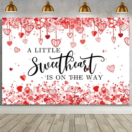 MEHOFOND Valentines Baby Shower Backdrop for Girl Valentine's Day Baby Shower Decorations Little Sweetheart is On The Way Valentines Baby Shower Banner Photo Studio Props Background 7x5ft