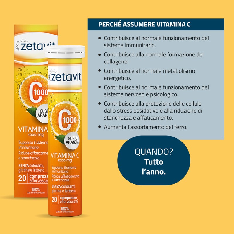 Zeta Farmaceutici Zetavit C1000 Integratore, 20Compresse Effervescenti