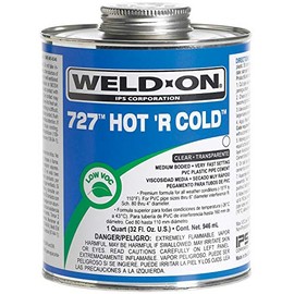 Weld-On 10841 727 Hot 'R Cold PVC Medium-Bodied High-Strength Solvent Cement - Very Fast-Setting and Low-VOC, Clear, 1 Quart (32 fl oz)