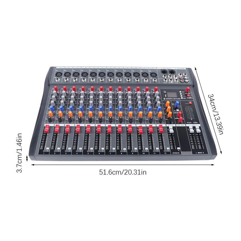 12 Channel Professional Audio Mixer with Bluetooth, USB, 99 DSP