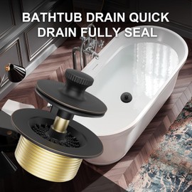 Oil Rubbed Bronze Tub Drain Stopper Bathtub Drain, Hair Catcher and Two-Hole Overflow Faceplate,11.5/16 UNC Tub Drain, Premium Brass Lift and Turn Twist Tub Drains Replacement Trim Kit,Tub Stopper