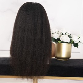 Niawigs Kinky Straight Human Hair Wig 13x6 Deep Part Lace Front Wigs Natural Black Brazilian Remy Hair Glueless Lace Front Human Hair Wigs For Black Women (Natural Black, 20 Inches)