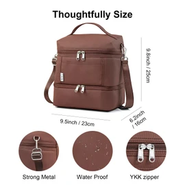 NOL Natural Organic Lifestyle Dual Compartment Insulated Lunch Bag Leakproof Cooler Tote Bag for Adults Lightweight Nylon Waterproof Lunch Box with Adjustable Shoulder Strap for Work, Coffee