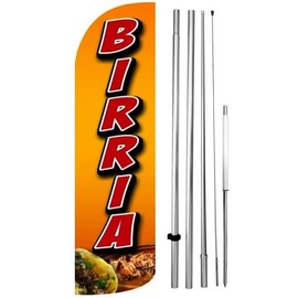 4 Less Co BIRRIA Windless Swooper Flag Feather Banner Large Sign 15 ft Tall Pole Spike Kit, yq-h
