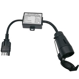 CARROFIX US Vehicle 4-Way Flat Plug to European 7-Way Round Connector Electrical Trailer Light Converter