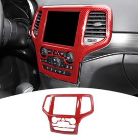 PDKLIN for Grand Cherokee Center Dash Bezel Navigation Panel Trim Cover Compatible with 2019 2020 Jeep Grand Cherokee Red Carbon Fiber Interior Accessories