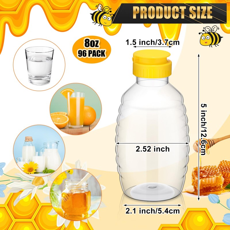 Tioncy 96 Pcs 8oz Plastic Honey Squeeze Bottles Bulk Honey