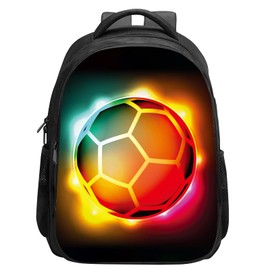 SARA NELL Kids Growing Fire Soccer Backpack for School Boys Girls,Kindergarten Elementary Toddler School Backpack, Premium Book Bag with 2 Main Compartment, 15.7 Inches