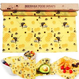 Bugucat Organic Wax Paper 35 x 100 cm DIY, Beeswax Wraps, Reusable Beeswax Cloths Made of Natural Beeswax Cotton, No Waste Cling Film for Food Storage Beeswax