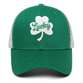St Patricks Day Embroidered Trucker Hat for Men and Women Saint Pattys Shamrock Adjustable Washable Baseball Cap Gifts