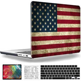 QCzyc Compatible with MacBook Pro 14 inch Case 2021-2024 Release M3 A2918 A2992 M2 A2779 M1 A2442 Pro/Max Hard Plastic Shell Case & Keyboard Cover&Mac OS Keyboard Sticker (American Flag)