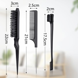Edges Brush, Pack of 3 Sleek Bun Brush for Sleek Braid, Witbicg Teasing Brush Hair Brush Bristle Comb Baby Hair Brush Touping Brush Baby Hair Suitable for Hairdresser Lady Baby Child (Blue)