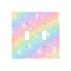 Rainbow Gradient Pastel Girly Colorful Iridescent 2 Gang Light Switch Cover Double Toggle Wall Plate Decorative Switchplate Electrical Faceplate for Bathroom Kitchen Bedroom Decor