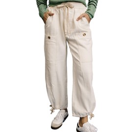 Kedera Women's Wide Leg Cargo Jeans High Waisted Denim Pants with Ankle Drawstring Crop Baggy Fit Casual Spring Joggers Ivory