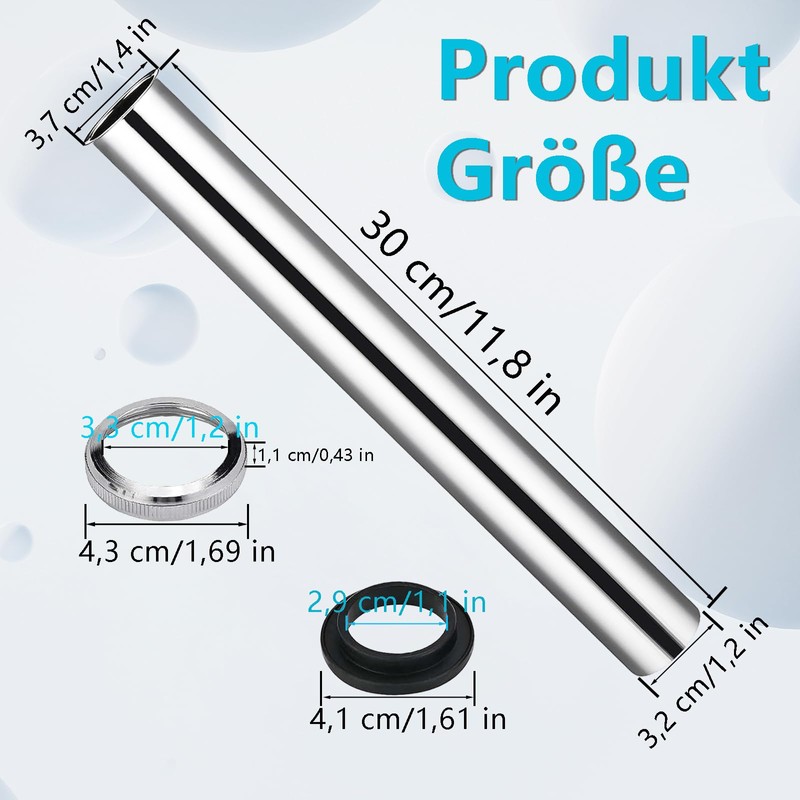 Universal immersion pipe for siphon, 30 cm extension pipe drain,