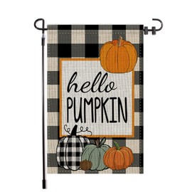 Hello Pumpkin Fall Garden Flag, 12×18 Inch Double Sided Yard Flag, Autumn Farmhouse Seasonal Holiday Yard Outdoor Thanksgiving Decoration (Pumpkin)