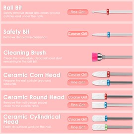 19-Pieces Nail Drill Bits Sets, 3/32 Inch Carbide and Ceramic Acrylic Gel Remover Nail Drill Bits Kit for Electric Nail File Machine, Acrylic Nail Art Tools for Manicure Pedicure, Home Salon Use