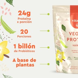 Vitatú | Proteina vegana en polvo 24 g de Proteina vegetal por porcion, Sin azucar añadida, sin gluten, sin lacteos y con probioticos, 20 porciones, 6