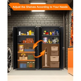 GarveeHome Metal Storage Cabinet 71" H with Lock,Steel Tool Cabinet with 4 Adjustable Shelves and 4 Adjustable Feet,Storage Organization for Home,Garage,Office,Shop