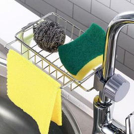 SHUTKMVCW Sponge Holder for Kitchen Sink, Silver Stainless Steel Sink Organizer, Drying Rack for Sponges and Bottles