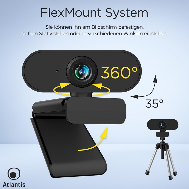Atlantis Webcam Full HD 1080p 1920x1080/30fps, Manual Focus, Built-in Microphone,