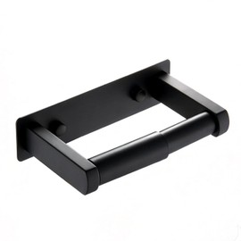 Pokim Matte Black Toilet Paper Holder,Self Adhesive or Screw Wall Mount 304 Stainless Steel Double Post Tissue Holder for Bathroom,Rustproof Heavy Duty Design