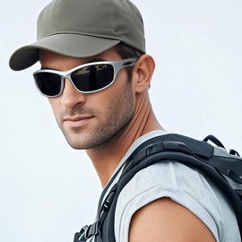 Joopin Sports Sunglasses Men Women Wrap Around Rectangle Sun Glasses Polarized UV400 Safety Shades (Silver Black)