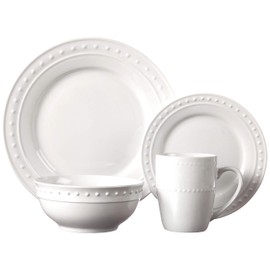 Elle Decor elle décor Casual Round Dinnerware Set – 16-Piece Porcelain Party Collection w/ 4 Dinner Salad Plates, 4 Bowls & 4 Mugs – Unique Gift Idea, White Monique