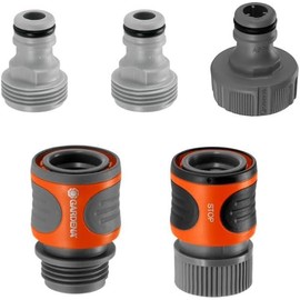 GARDENA (18270-81) 5-Piece Quick Connect Hose Fittings: Garden Hose Quick Connect Kit for 5/8 Inch or 1/2 Inch Hose - Quickly Connect Garden Hoses, Sprinklers, Spray Nozzles, and Accessories.