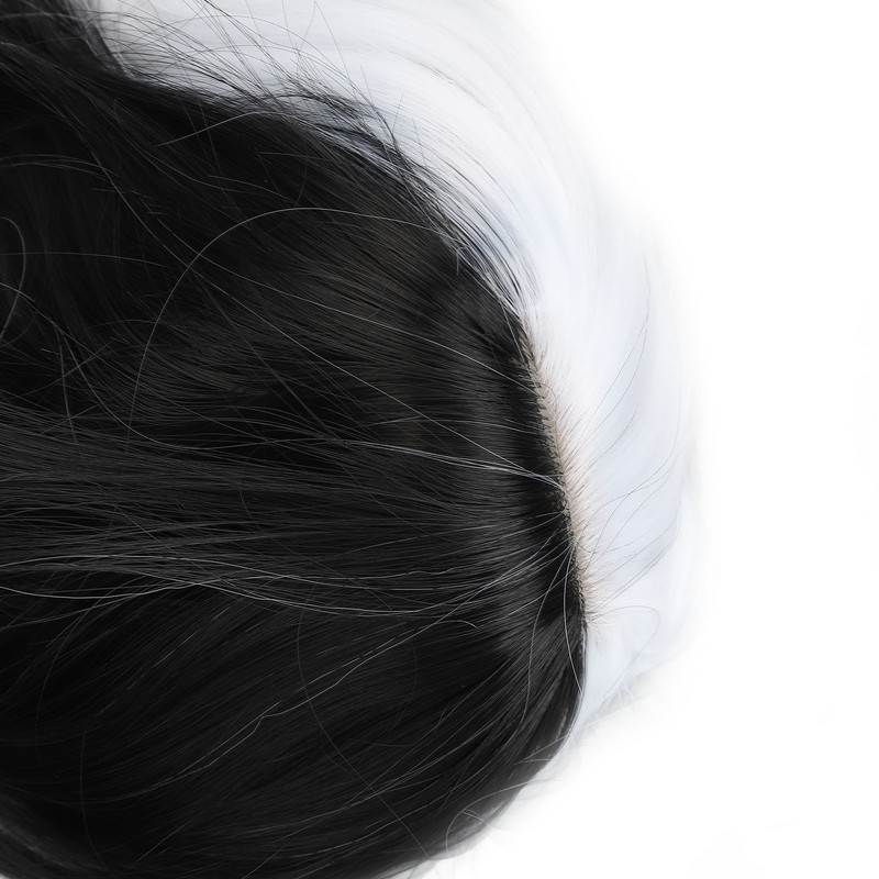 Black White Wig with Bangs Adjustable Breathable Net Synthetic Short