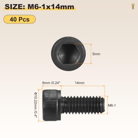 METALLIXITY Socket Head Cap Screws(M6-1x14)40Pcs, Carbon Steel Allen Socket Drive Metric Oxide - Machine Grade 12.9 Internal Hex Screw UNC Coarse Thread, Black