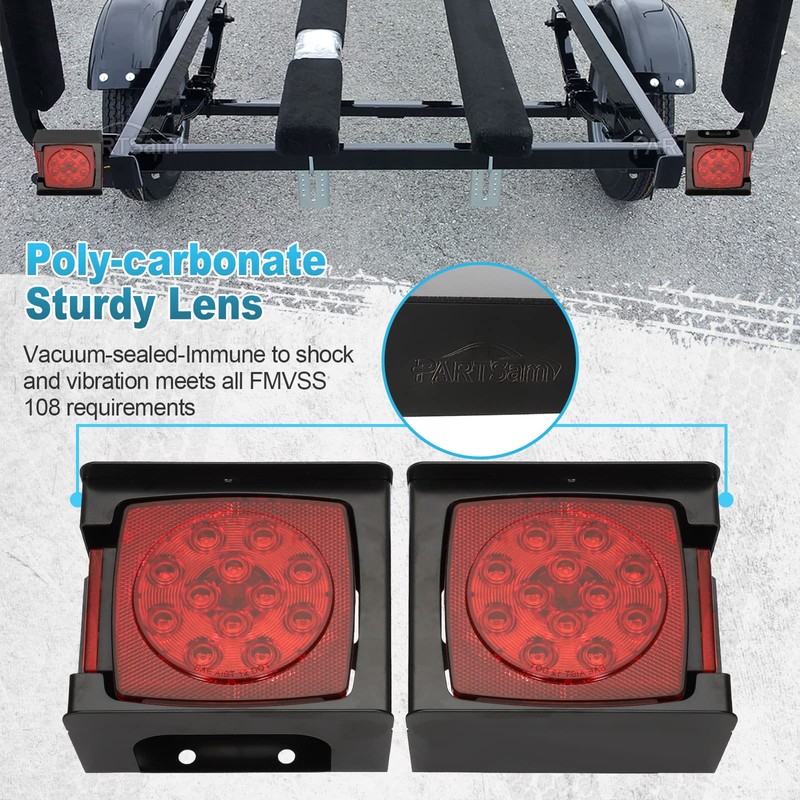 Partsam 2pcs Waterproof Square Led Trailer Light Kit Red LED