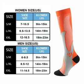 JIRFZUY Compression Socks 2 Pairs Support Socks Knee High Athletic Socks for Running, Cycling, Fitness, Circulation (Nylon Wire S/M, Orange+Green)